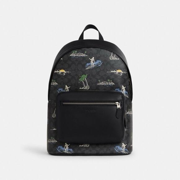 NWT Coach Men's Waist Backpack Signature Canvas Surf Print CBI31 Charcoal - Picture 6 of 10